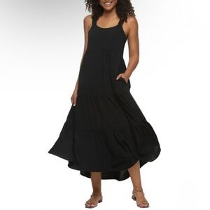 Black Bow - Maxi Dress Women's Size Medium Flowy Tiered Boho Chic Vacation